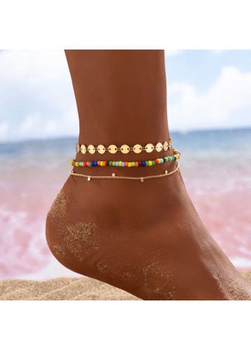 Golden Round Layered Beads Anklet Set - unsigned - Modalova