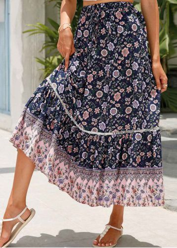 Multi Color Patchwork Floral Print A Line Skirt - unsigned - Modalova