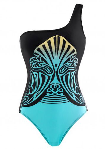 Tribal Print Black Wide Strap One Piece Swimwear - unsigned - Modalova