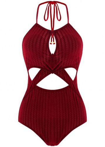 Criss Cross Wine Red Cutout One Piece Swimwear - unsigned - Modalova