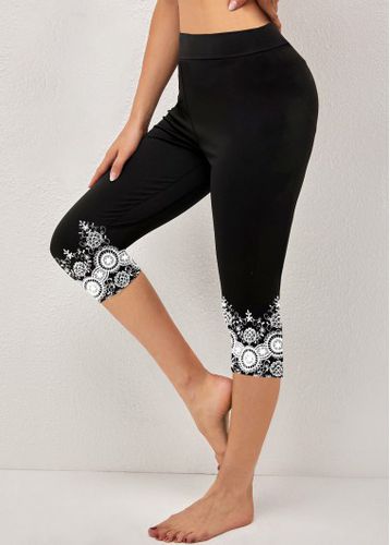 Black Tribal Print High Waisted Capri Leggings - unsigned - Modalova