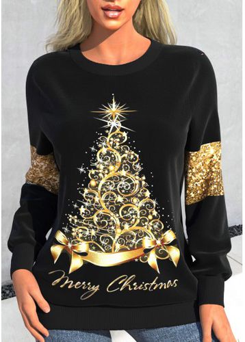 Black Sequin Christmas Tree Print Long Sleeve Sweatshirt - unsigned - Modalova