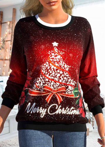 Wine Red Fake 2in1 Christmas Tree Print Sweatshirt - unsigned - Modalova