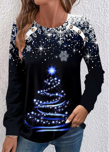 Black Button Christmas Tree Print Long Sleeve Sweatshirt - unsigned - Modalova
