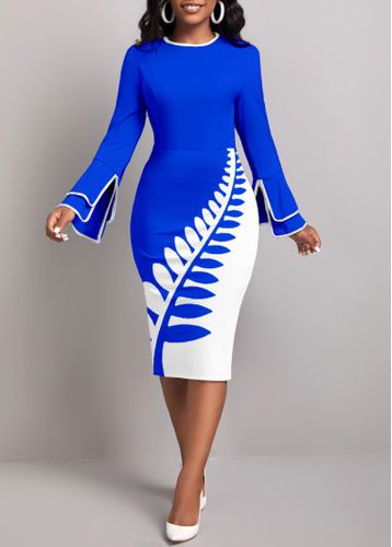 Royal Blue Patchwork Leaf Print Bodycon Dress - unsigned - Modalova