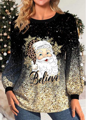 Golden Button Santa Claus Print Long Sleeve Christmas Sweatshirt - unsigned - Modalova