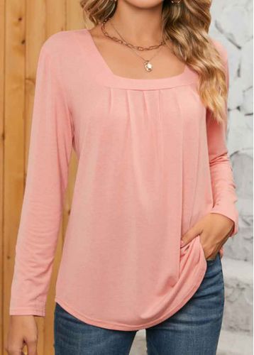 Dusty Pink Ruched Long Sleeve Square Neck T Shirt - unsigned - Modalova