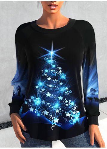 Black Christmas Tree Print Scoop Neck Sweatshirt - unsigned - Modalova