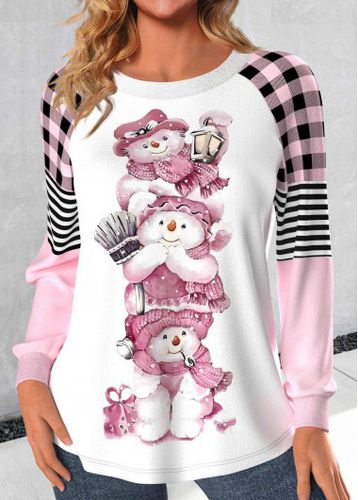 Light Pink Christmas Snowman Print Long Sleeve Sweatshirt - unsigned - Modalova