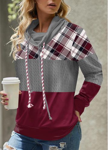 Patchwork Plaid Multi Color Long Sleeve Cowl Neck Sweatshirt - unsigned - Modalova