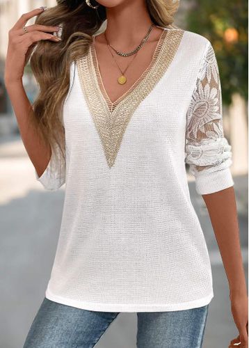 White Lace Sunflower Print Long Sleeve T Shirt - unsigned - Modalova