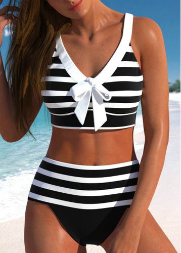 Bowknot High Waisted Striped Black Bikini Set - unsigned - Modalova