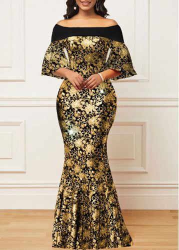 Black Floral Print Maxi Mermaid Bodycon Dress - unsigned - Modalova