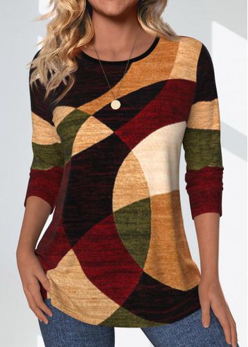 Multi Color Geometric Print Long Sleeve T Shirt - unsigned - Modalova