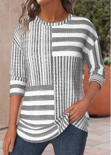 Light Grey Marl Striped Long Sleeve T Shirt - unsigned - Modalova