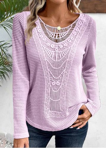Light Purple Lace Long Sleeve Round Neck T Shirt - unsigned - Modalova