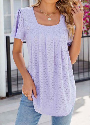 Light Purple Hole Short Sleeve Square Neck T Shirt - unsigned - Modalova
