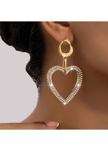 Rhinestone Detail Gold Heart Alloy Earrings - unsigned - Modalova