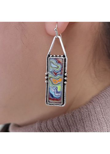 Multi Color Rectangle Metal Detail Earrings - unsigned - Modalova