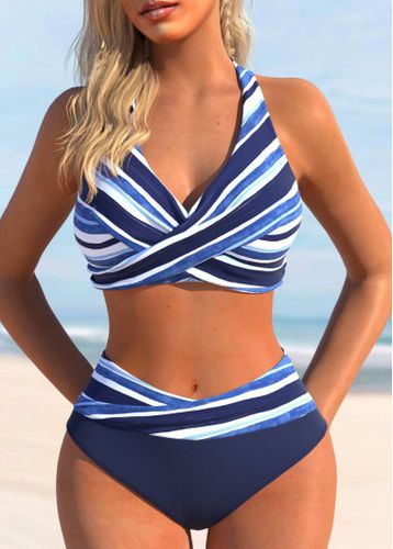 Criss Cross Striped Navy Bikini Set - unsigned - Modalova