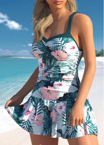 Floral Print Turquoise One Piece Swimwear - unsigned - Modalova