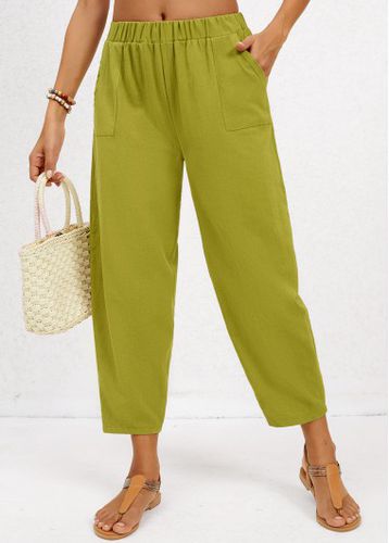 Olive Green Pocket Regular Elastic Waist Mid Waisted Pants - unsigned - Modalova
