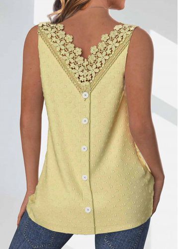 Light Yellow Button Sleeveless Round Neck Tank Top - unsigned - Modalova