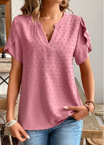 Pink Patchwork Short Sleeve Split Neck Shirt - unsigned - Modalova