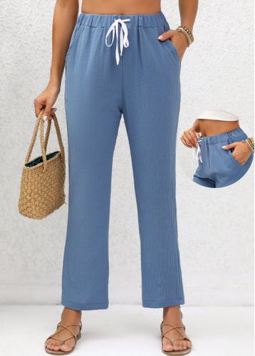 Denim Blue Double Side Pockets Elastic Waist Pants - unsigned - Modalova