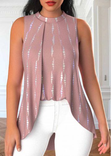 Dusty Pink Fake 2in1 Geometric Print Sleeveless Tank Top - unsigned - Modalova