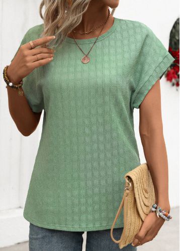 Green Textured Fabric Short Sleeve Round Neck T Shirt - unsigned - Modalova