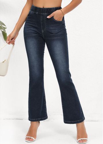 Denim Blue Pocket Flare Leg Elastic Waist Jeans - unsigned - Modalova