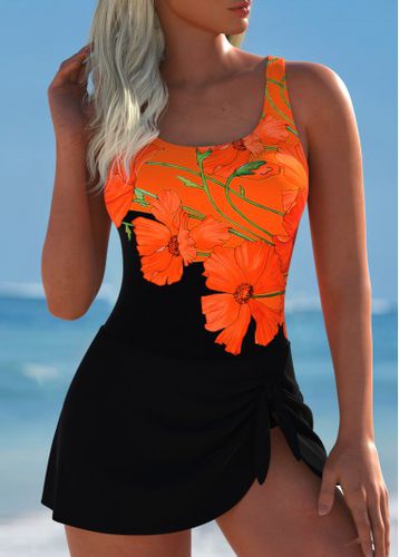 Tie Floral Print Black One Piece Swimdress - unsigned - Modalova