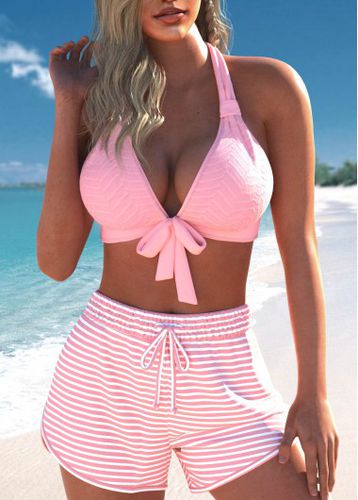 Criss Cross Striped Pink Bikini Set - unsigned - Modalova