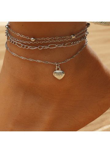 Silvery White Heart Alloy Anklet Set - unsigned - Modalova