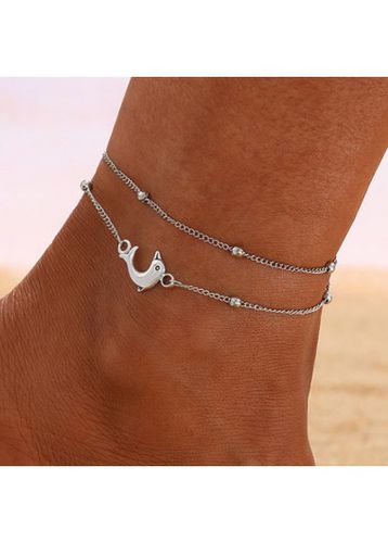 Silvery White Dolphin Layered Alloy Anklet - unsigned - Modalova