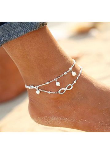 Silvery White Pearl Layered Alloy Anklet - unsigned - Modalova