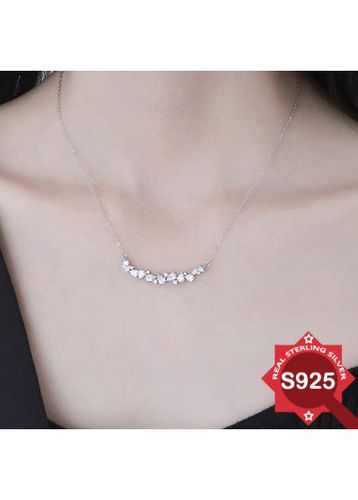 Rhinestone Silvery White 925 Silver Necklace - unsigned - Modalova