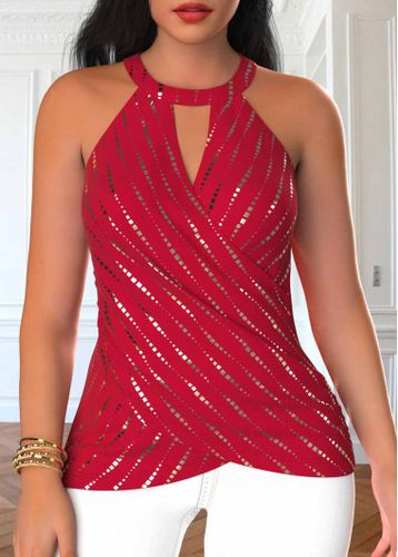 Red Wrap Geometric Print Sleeveless Halter Tank Top - unsigned - Modalova