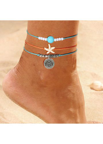 Mint Green Alloy Beaded Anklets Set - unsigned - Modalova