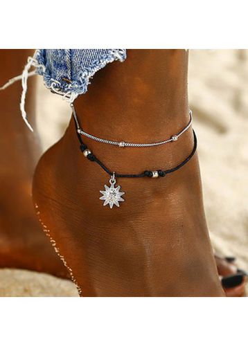 Black Alloy Layered Design Beaded Anklet - unsigned - Modalova