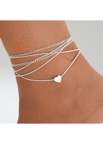 Layered Silvery White Heart Alloy Anklet - unsigned - Modalova