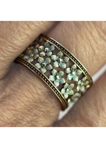 Light Green Floral Design Alloy Ring - unsigned - Modalova