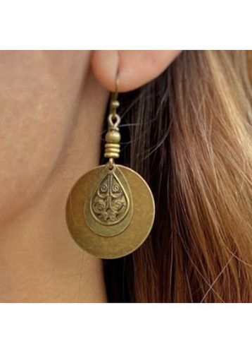 Gold Round Alloy Retro Circular Earrings - unsigned - Modalova