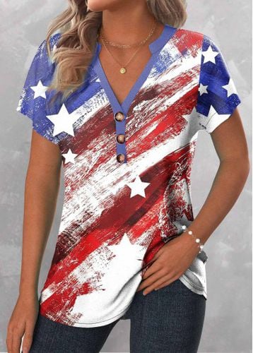 Multi Color Button Flag Print T Shirt - unsigned - Modalova