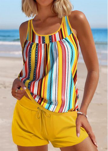 Patchwork Multi Stripe Print Tankini Set - unsigned - Modalova