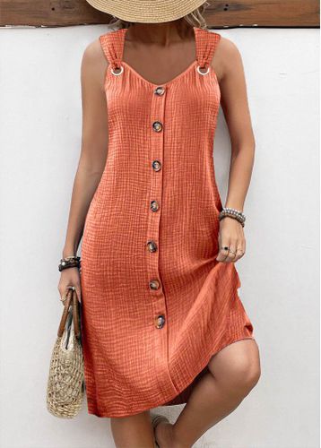 Orange Breathable A Line Sleeveless V Neck Dress - unsigned - Modalova