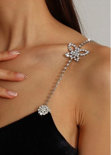 Silvery White Butterfly Alloy Rhinestone Body Chain - unsigned - Modalova