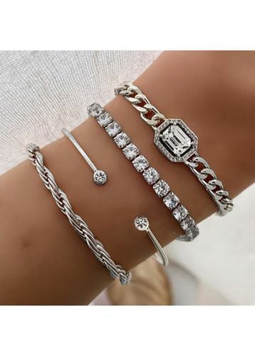 Silvery White Alloy Rhinestone Bracelets Set - unsigned - Modalova