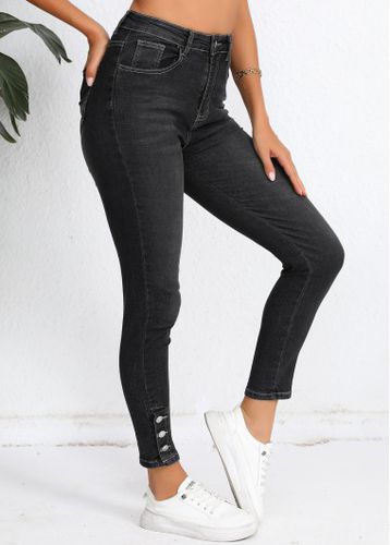 Black Button Skinny High Waisted Jeans - unsigned - Modalova